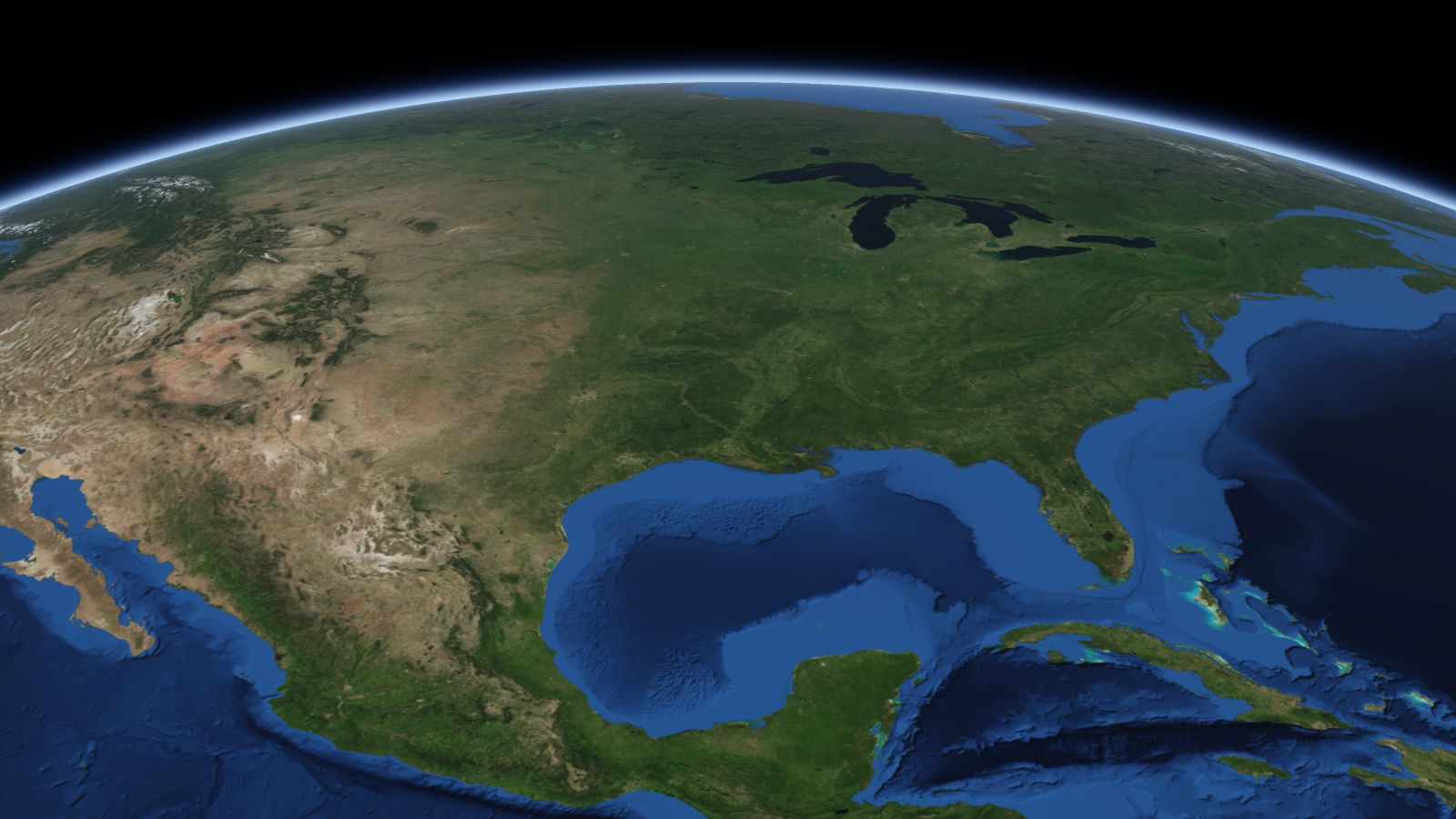 The curve of the Earth seen from orbit, with Little Rock ringed in amber near the middle of the picture.