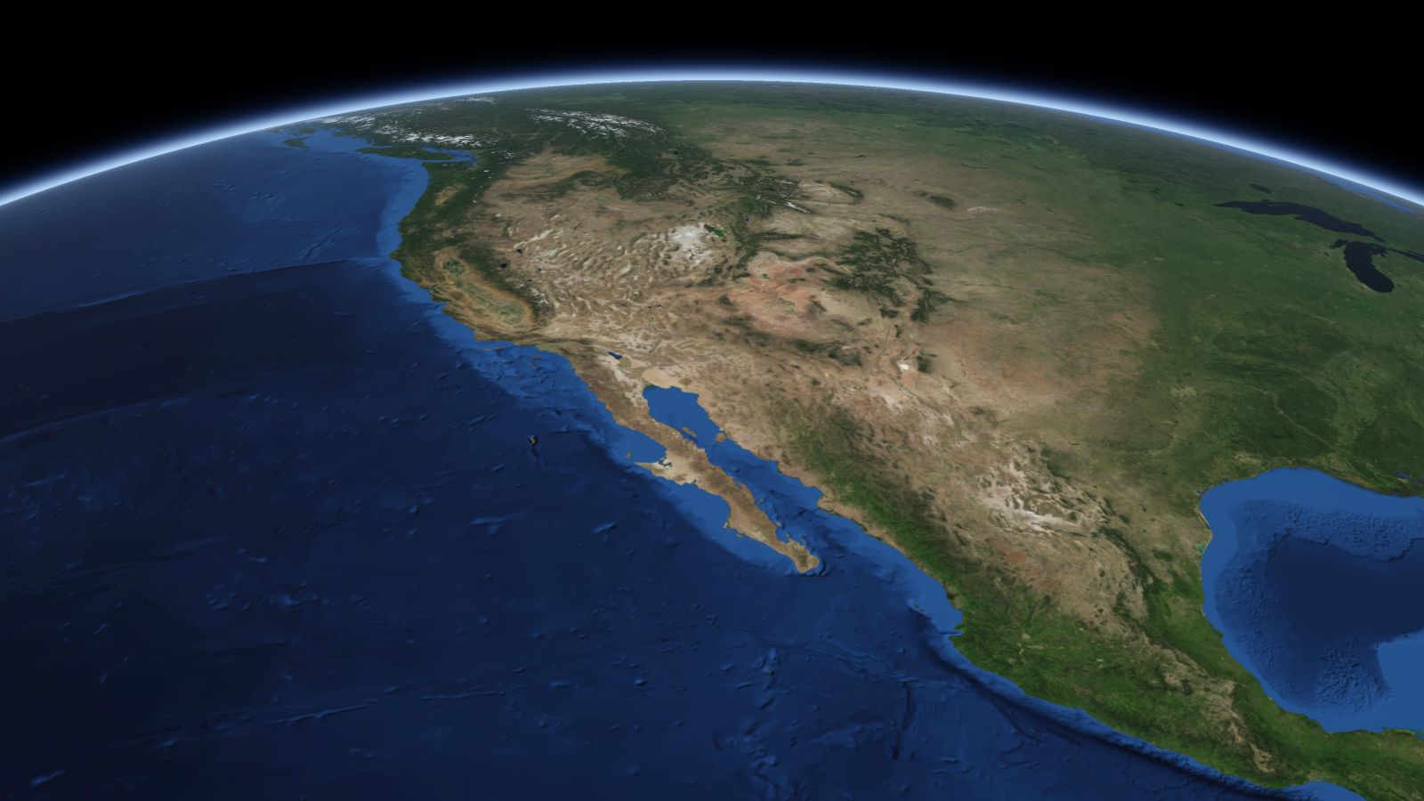 The curve of the Earth seen from orbit, with Buckeye ringed in amber near the middle of the picture.