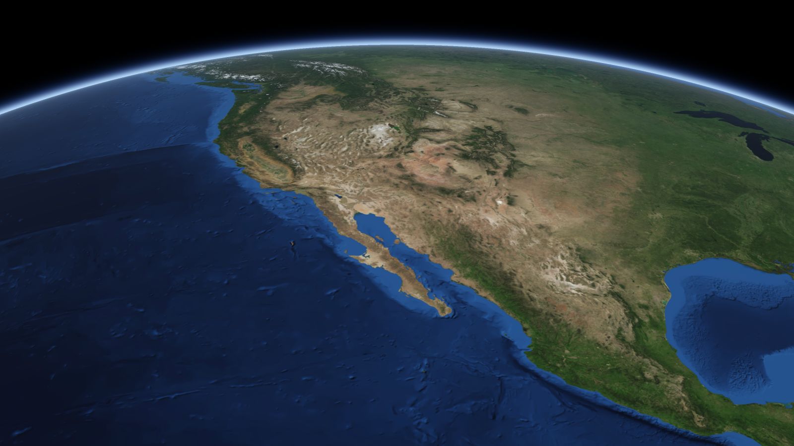 The curve of the Earth seen from orbit, with Goodyear ringed in amber near the middle of the picture.