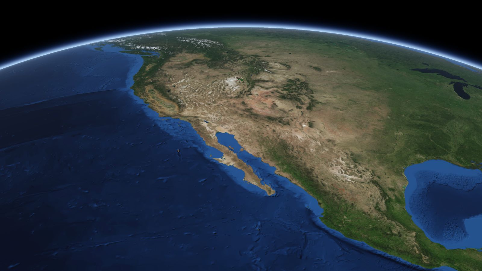 The curve of the Earth seen from orbit, with Surprise ringed in amber near the middle of the picture.