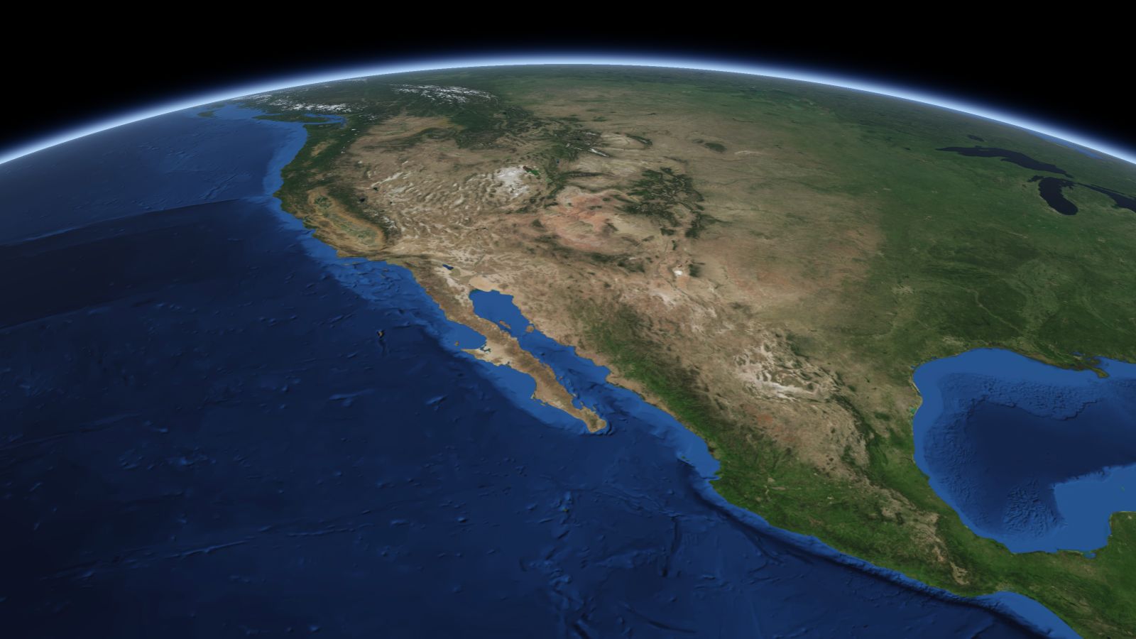 The curve of the Earth seen from orbit, with Tucson ringed in amber near the middle of the picture.