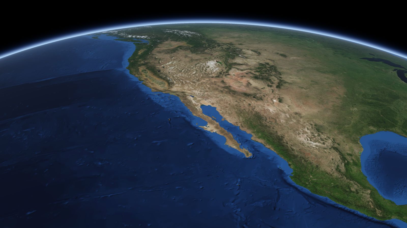 The curve of the Earth seen from orbit, with Yuma ringed in amber near the middle of the picture.
