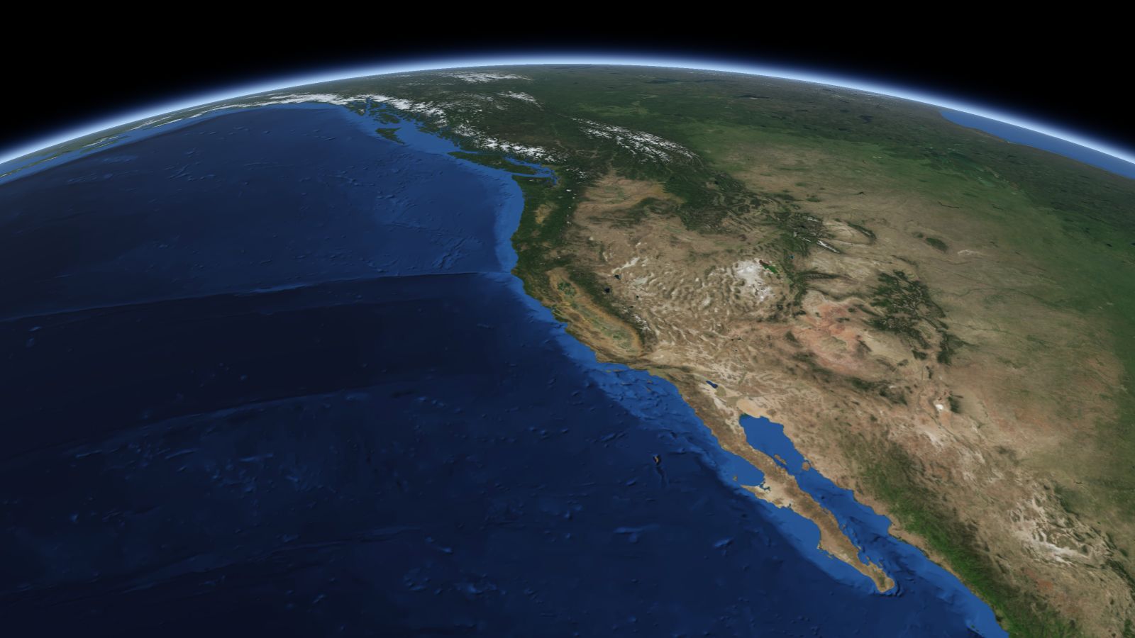 The curve of the Earth seen from orbit, with Chico ringed in amber near the middle of the picture.