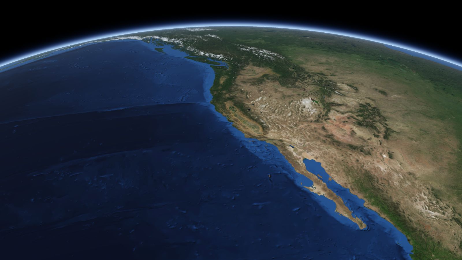 The curve of the Earth seen from orbit, with Fairfield ringed in amber near the middle of the picture.