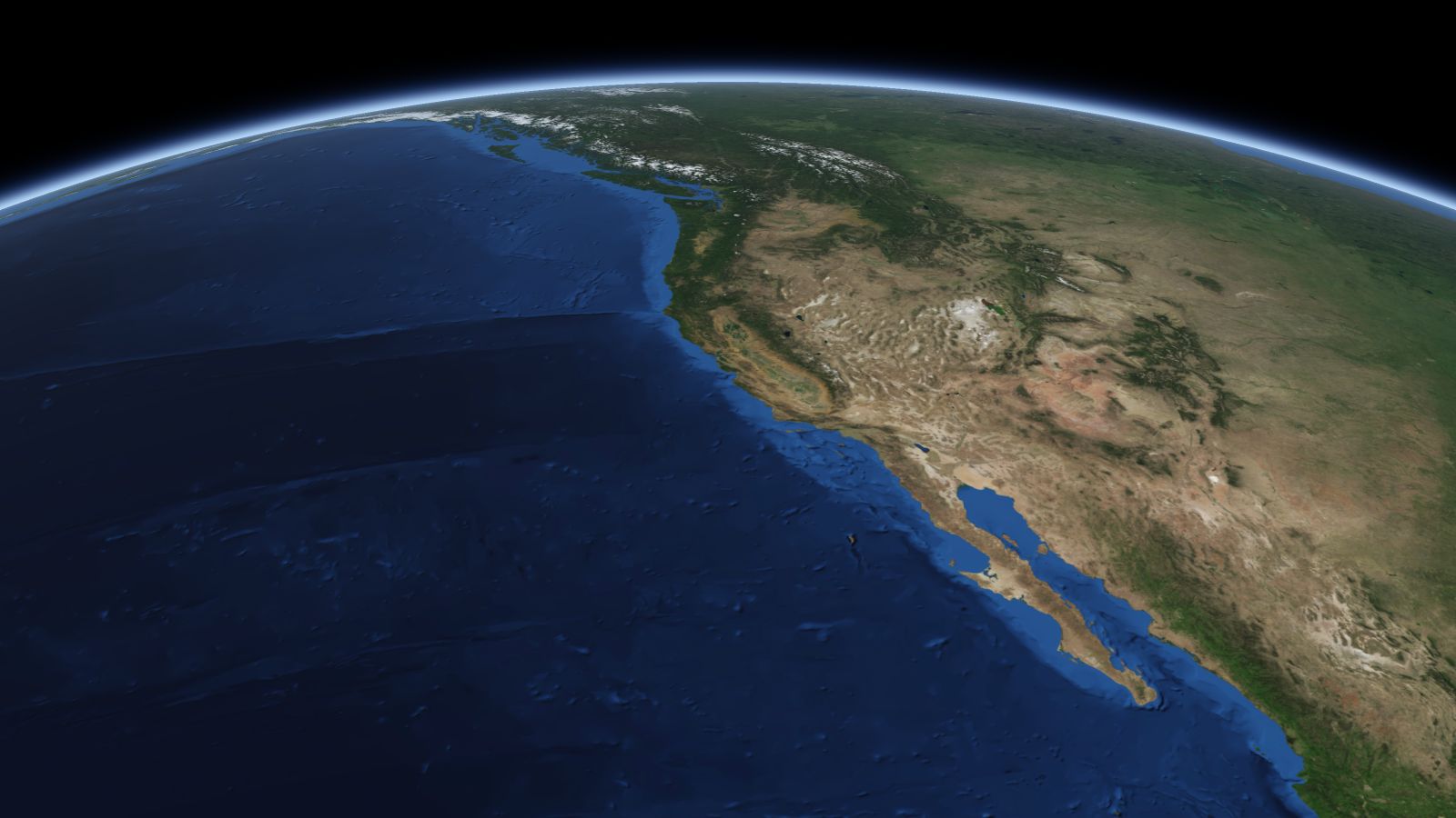 The curve of the Earth seen from orbit, with Hayward ringed in amber near the middle of the picture.