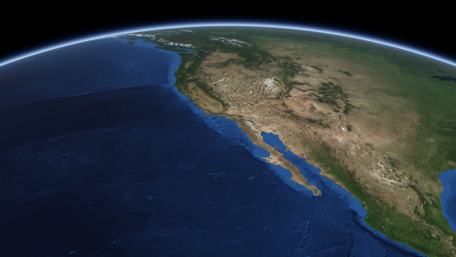 The curve of the Earth seen from orbit, with Lancaster ringed in amber near the middle of the picture.