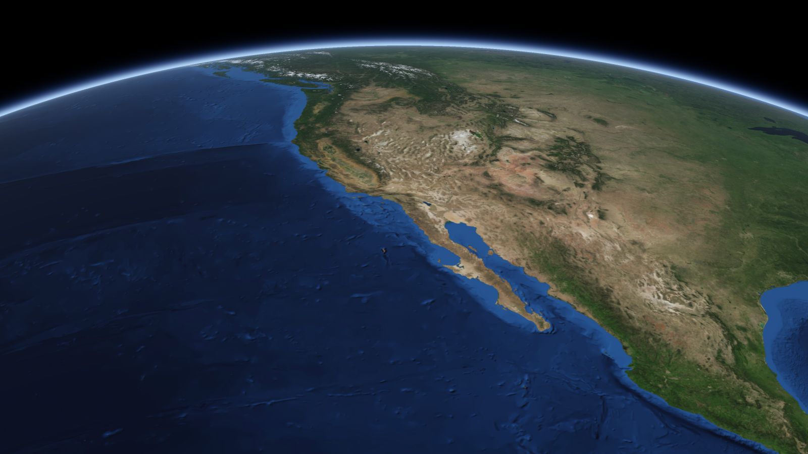 The curve of the Earth seen from orbit, with Menifee ringed in amber near the middle of the picture.