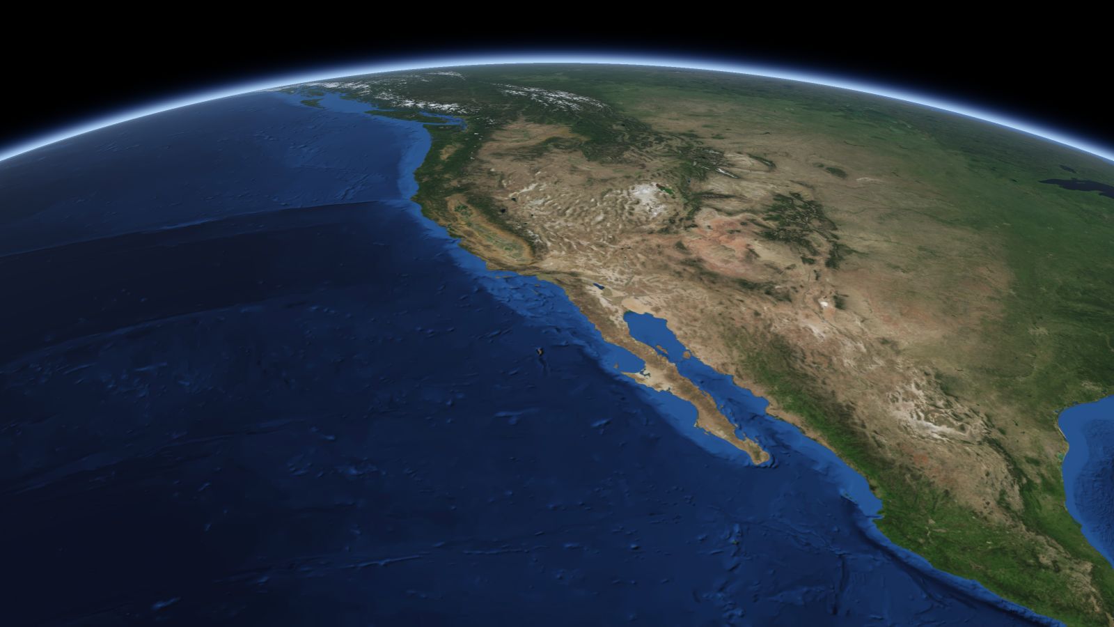 The curve of the Earth seen from orbit, with Ontario ringed in amber near the middle of the picture.