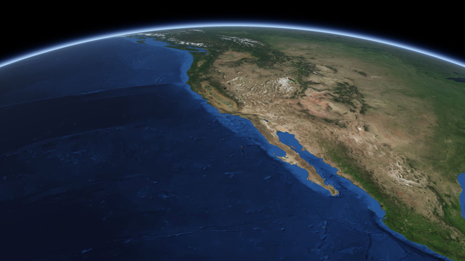 The curve of the Earth seen from orbit, with Oxnard ringed in amber near the middle of the picture.