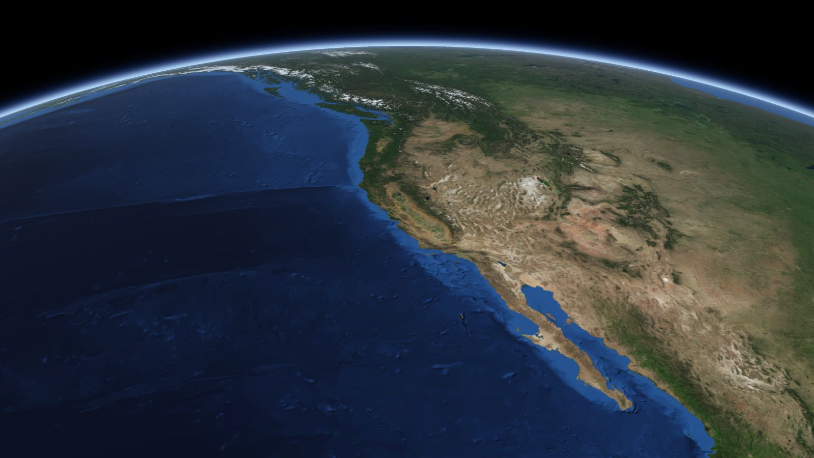 The curve of the Earth seen from orbit, with Roseville ringed in amber near the middle of the picture.