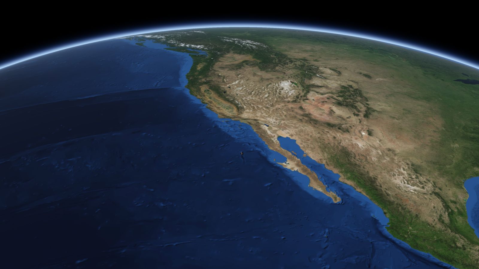 The curve of the Earth seen from orbit, with Santa Clarita ringed in amber near the middle of the picture.