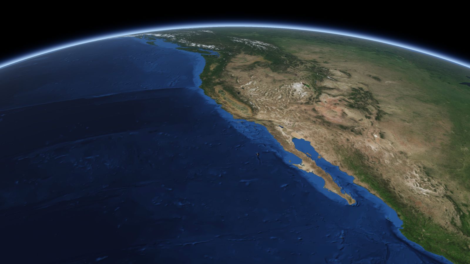 The curve of the Earth seen from orbit, with Santa Maria ringed in amber near the middle of the picture.