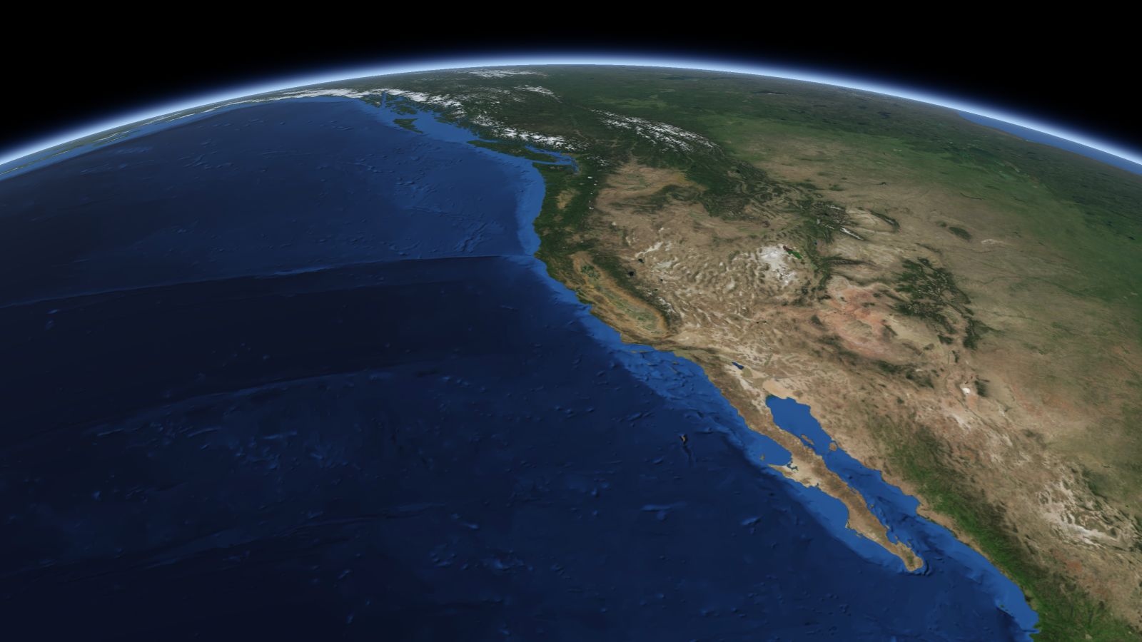 The curve of the Earth seen from orbit, with Santa Rosa ringed in amber near the middle of the picture.