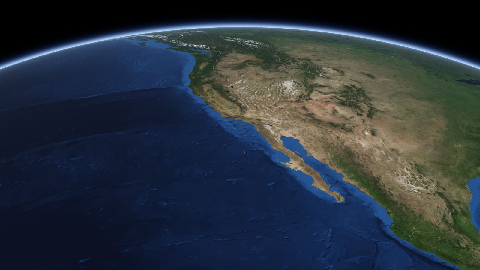 The curve of the Earth seen from orbit, with Simi Valley ringed in amber near the middle of the picture.