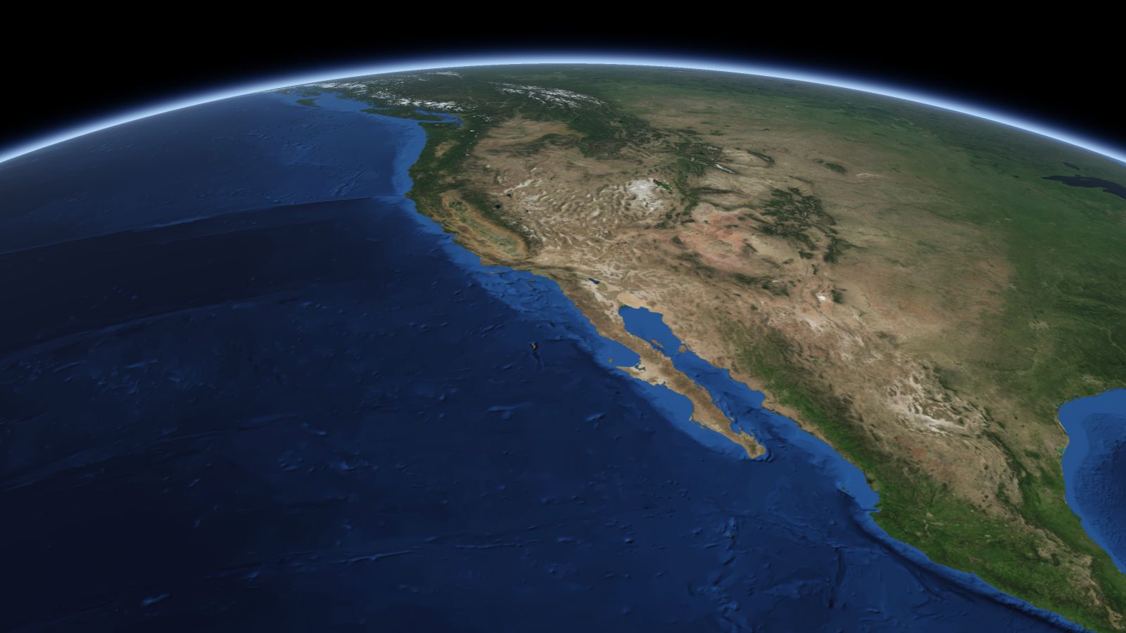 The curve of the Earth seen from orbit, with Temecula ringed in amber near the middle of the picture.