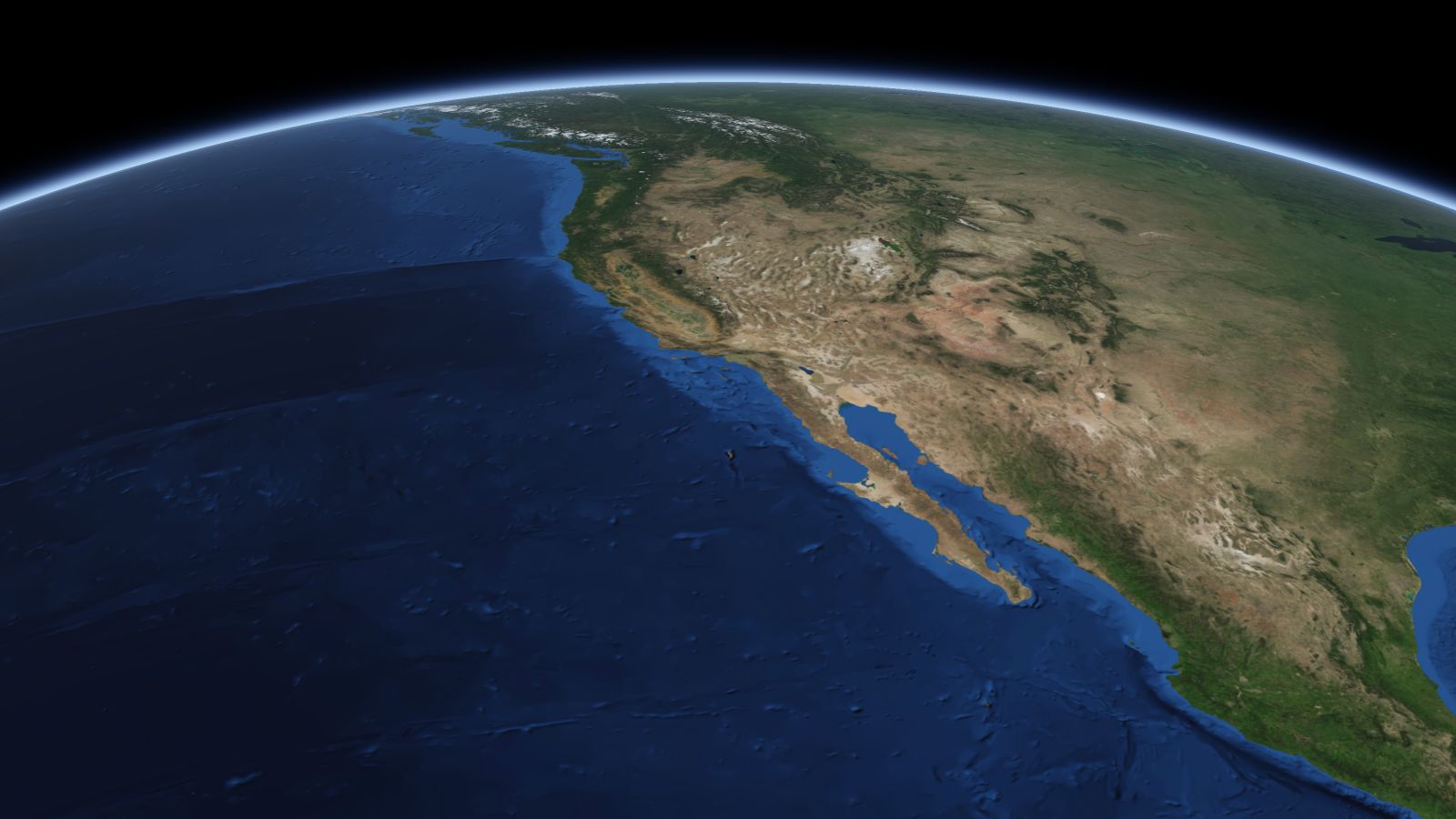 The curve of the Earth seen from orbit, with Torrance ringed in amber near the middle of the picture.