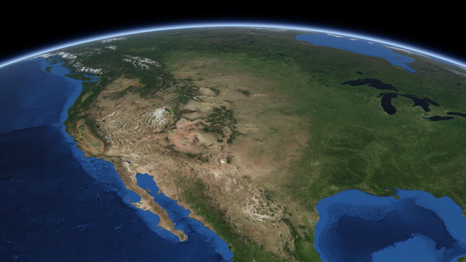 The curve of the Earth seen from orbit, with Boulder ringed in amber near the middle of the picture.