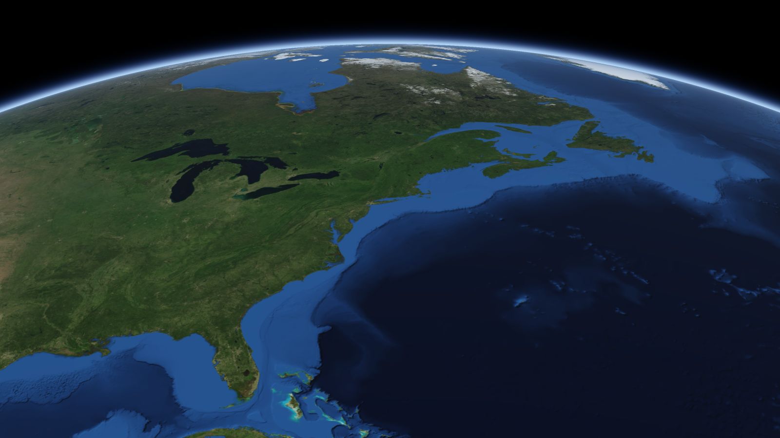 The curve of the Earth seen from orbit, with Hartford ringed in amber near the middle of the picture.