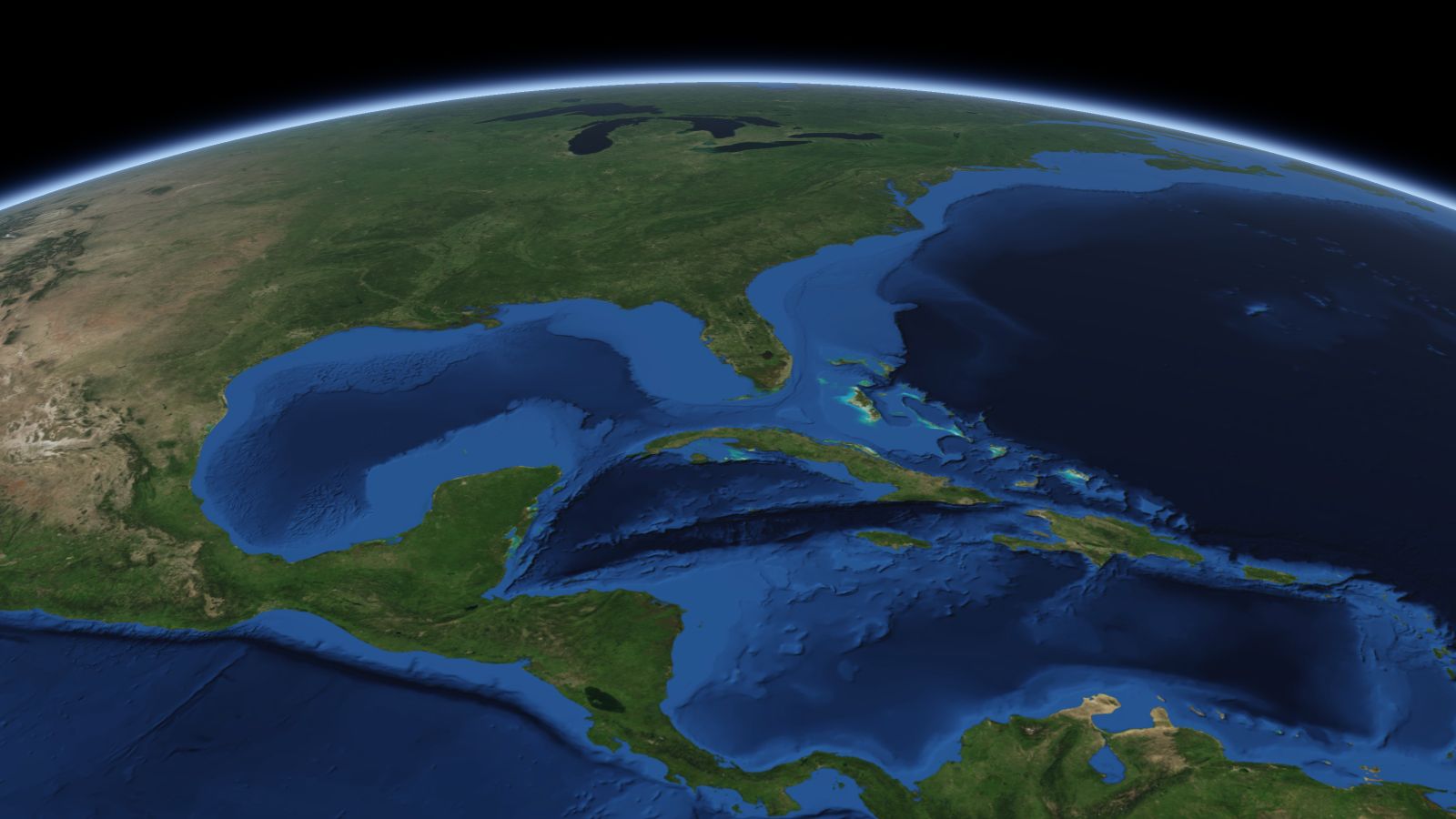 The curve of the Earth seen from orbit, with Cape Coral ringed in amber near the middle of the picture.