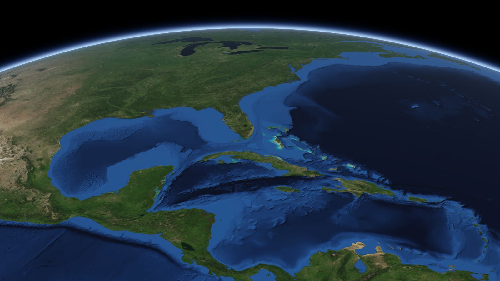 The curve of the Earth seen from orbit, with Port St. Lucie ringed in amber near the middle of the picture.