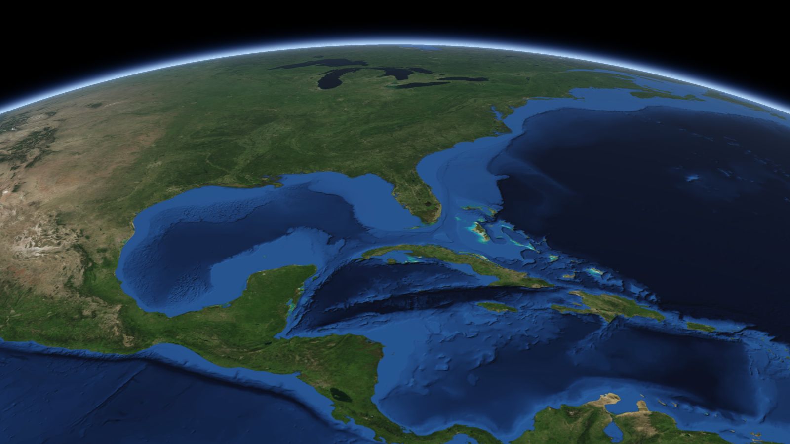 The curve of the Earth seen from orbit, with St. Petersburg ringed in amber near the middle of the picture.