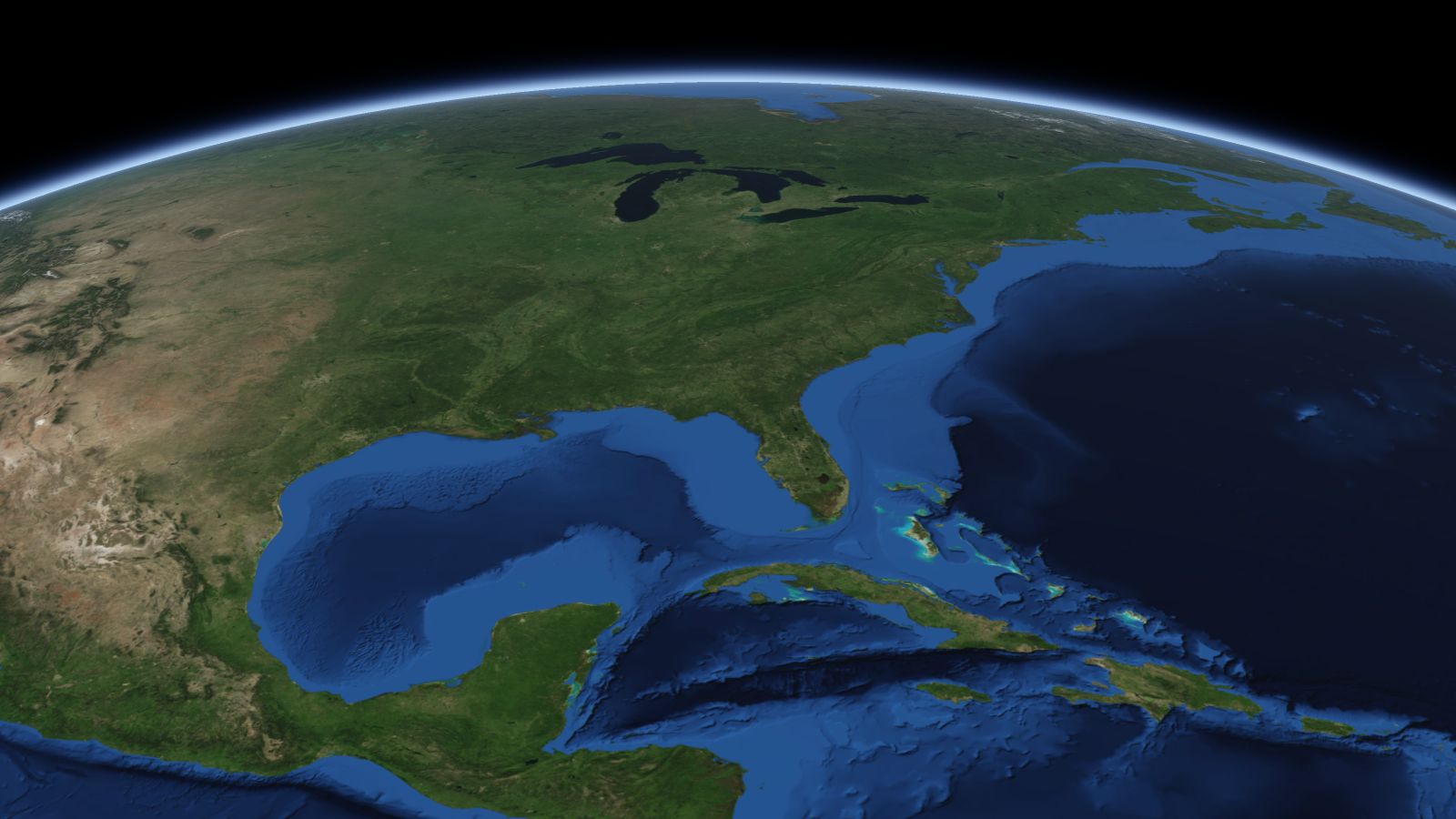 The curve of the Earth seen from orbit, with Macon ringed in amber near the middle of the picture.