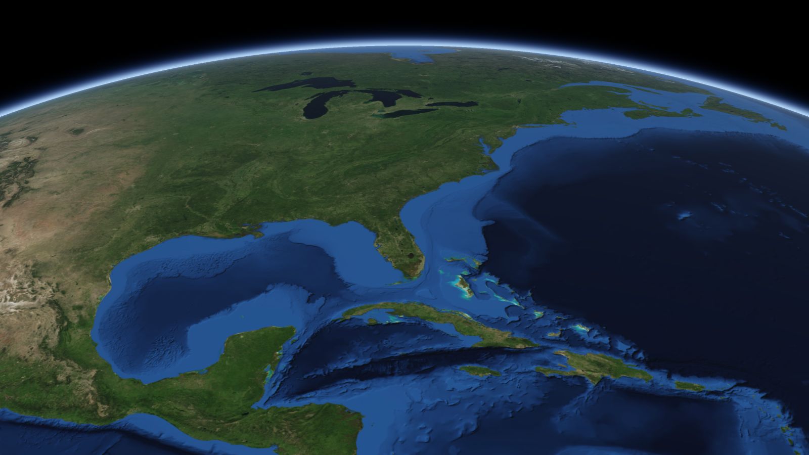 The curve of the Earth seen from orbit, with Savannah ringed in amber near the middle of the picture.