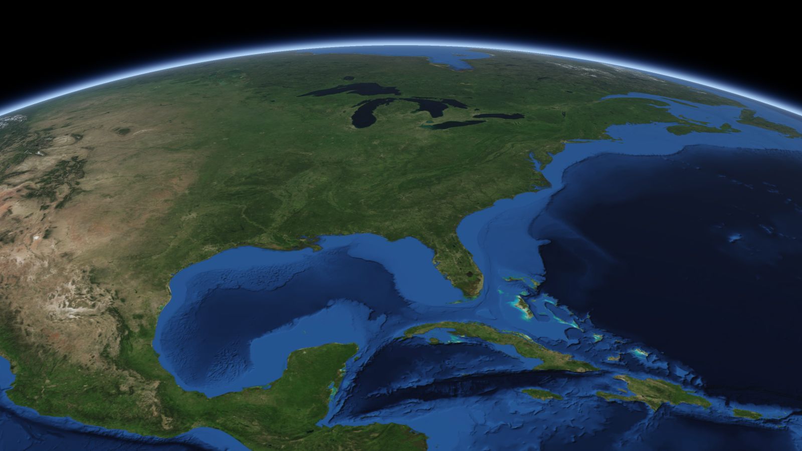 The curve of the Earth seen from orbit, with South Fulton ringed in amber near the middle of the picture.