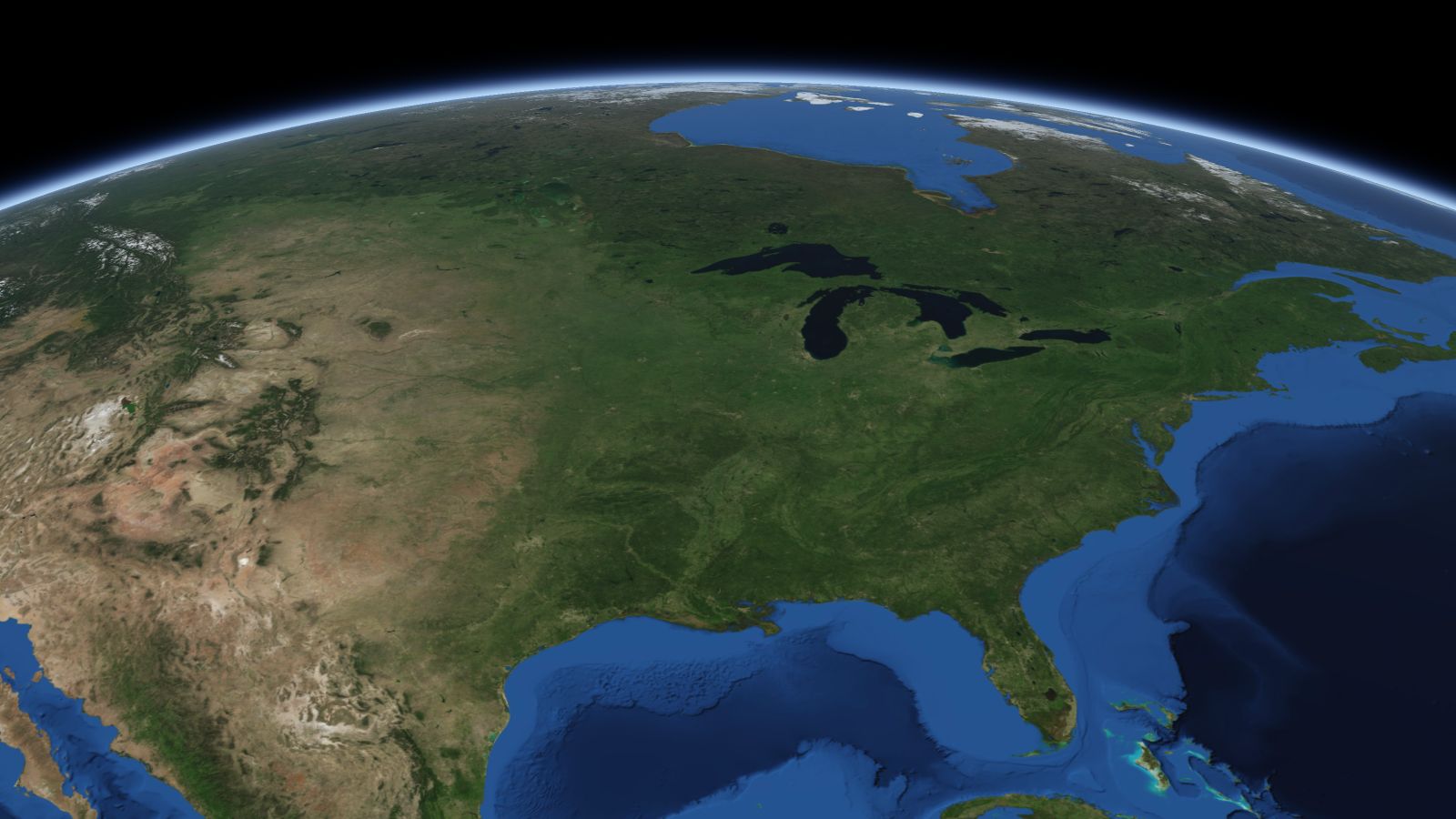 The curve of the Earth seen from orbit, with Davenport ringed in amber near the middle of the picture.