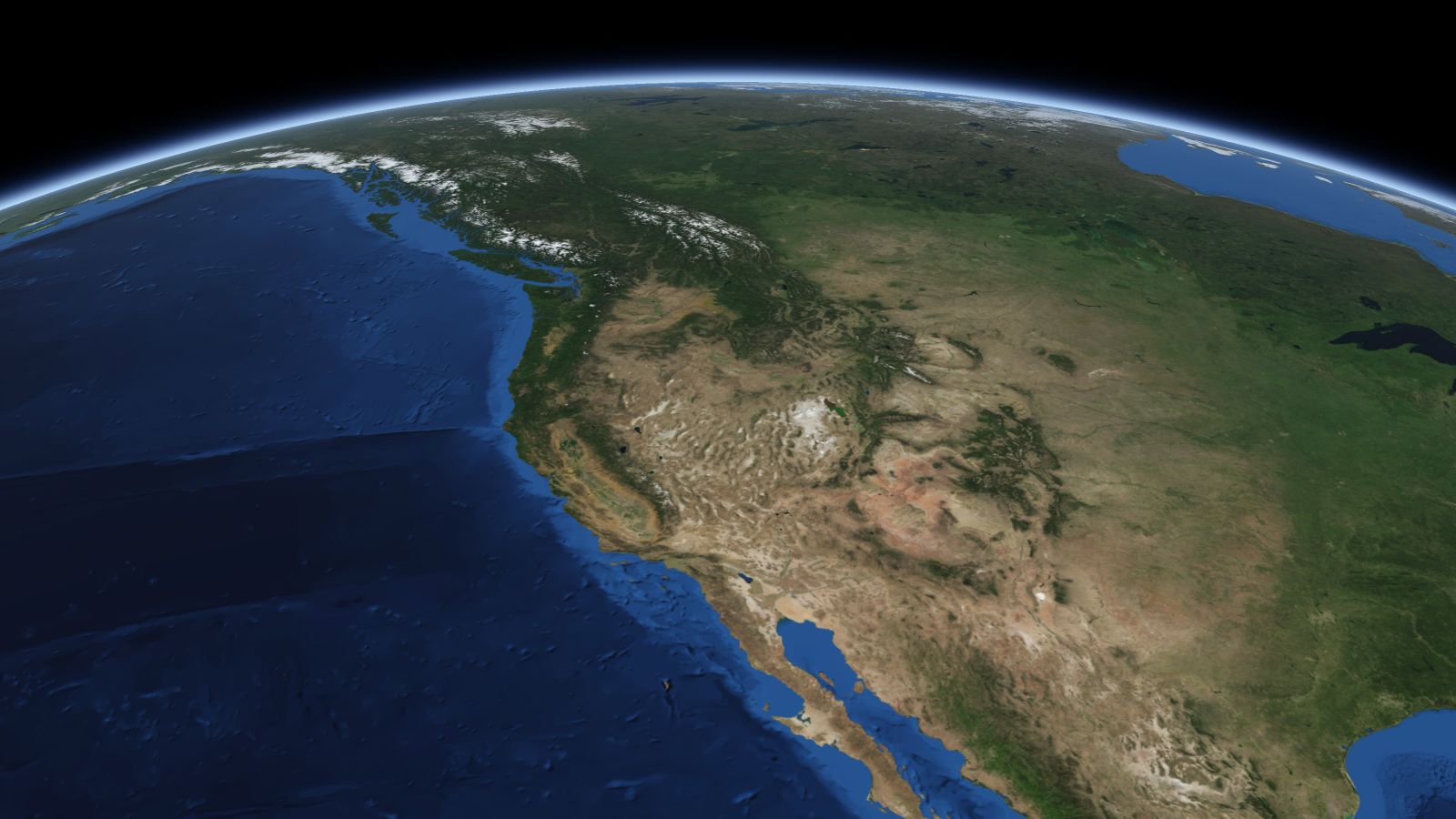 The curve of the Earth seen from orbit, with Meridian ringed in amber near the middle of the picture.