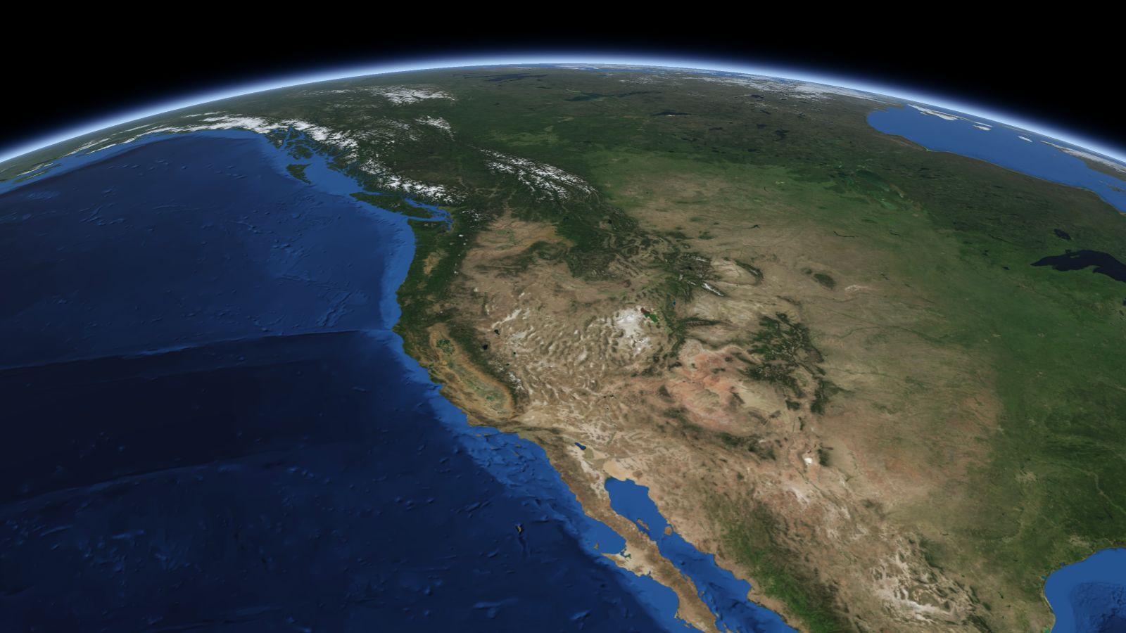 The curve of the Earth seen from orbit, with Nampa ringed in amber near the middle of the picture.