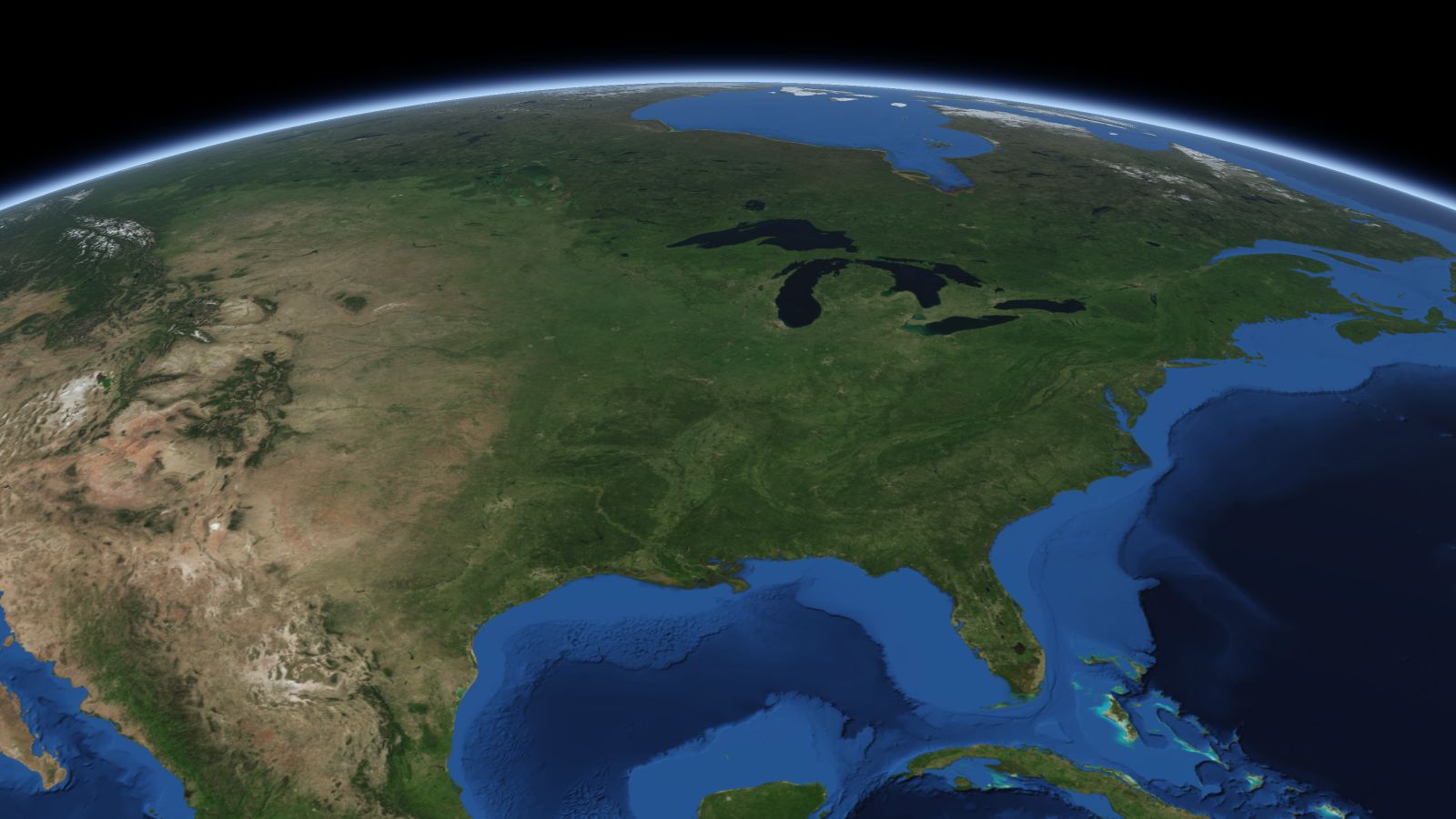 The curve of the Earth seen from orbit, with Springfield ringed in amber near the middle of the picture.