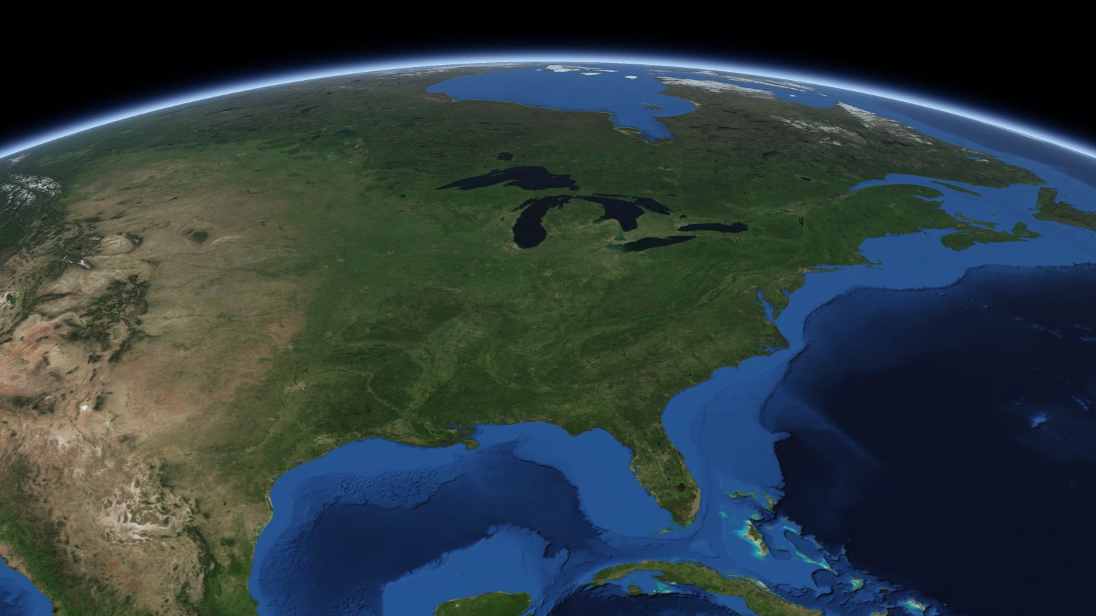 The curve of the Earth seen from orbit, with Carmel ringed in amber near the middle of the picture.