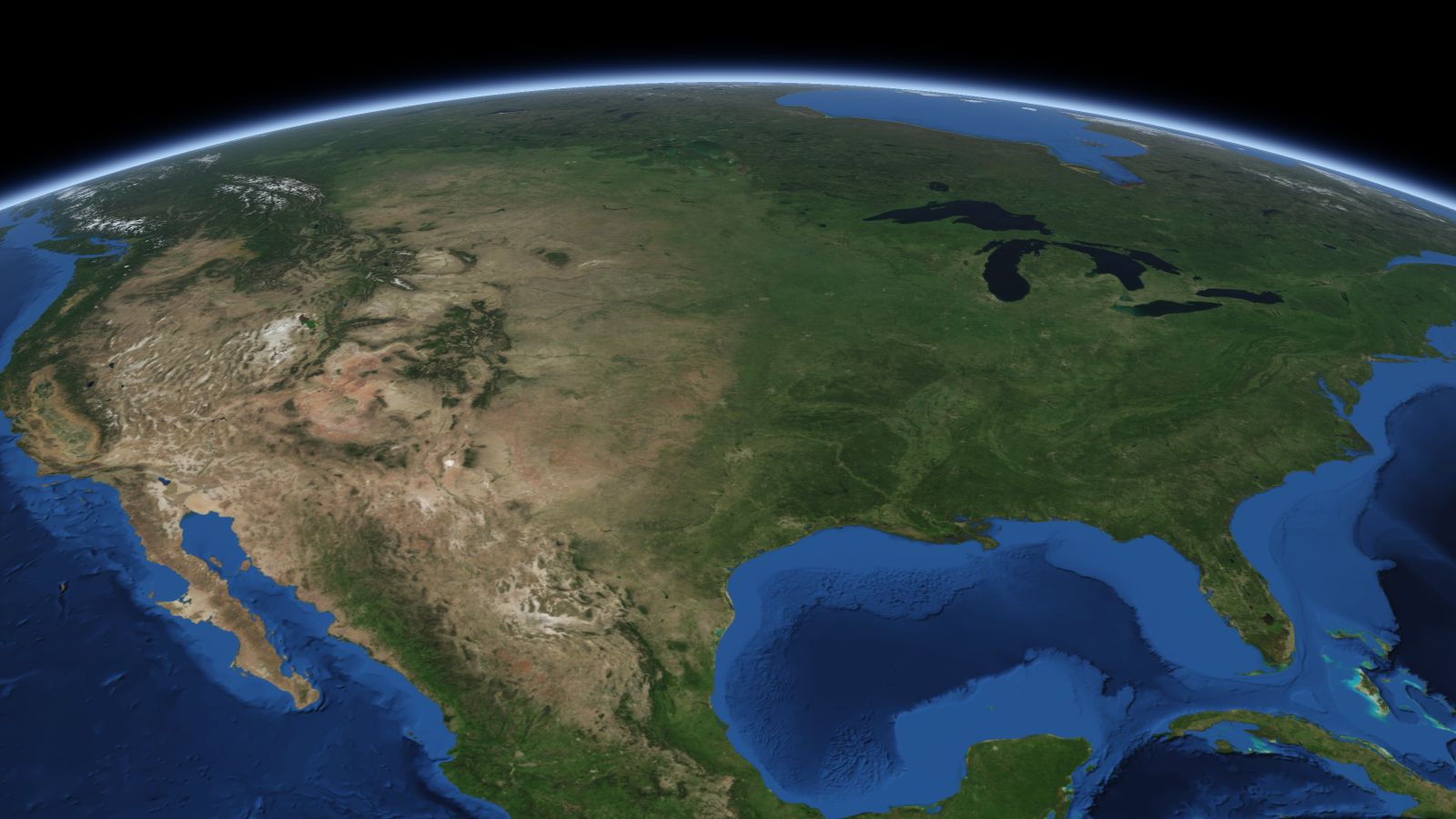 The curve of the Earth seen from orbit, with Wichita ringed in amber near the middle of the picture.