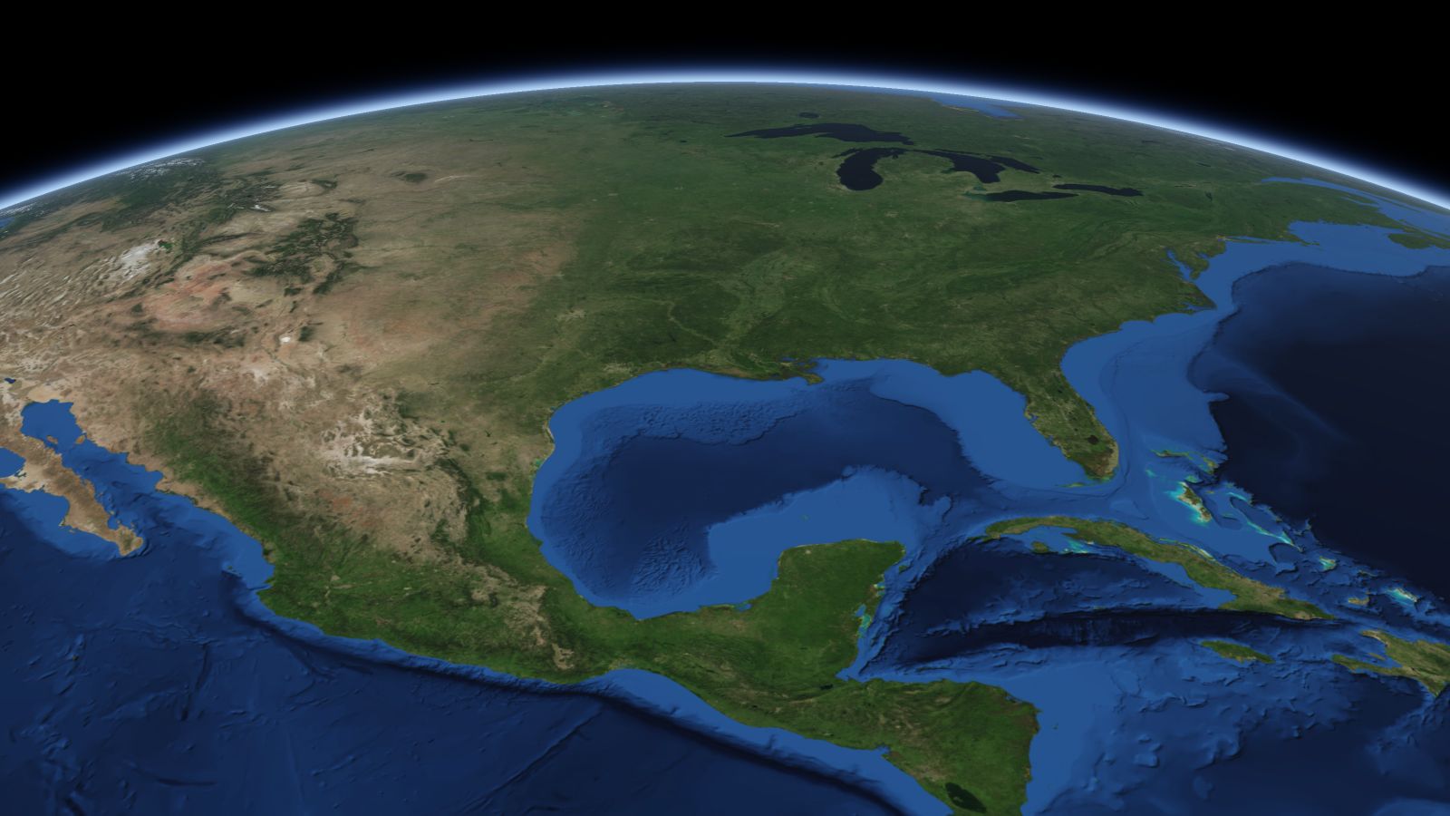 The curve of the Earth seen from orbit, with Lafayette ringed in amber near the middle of the picture.