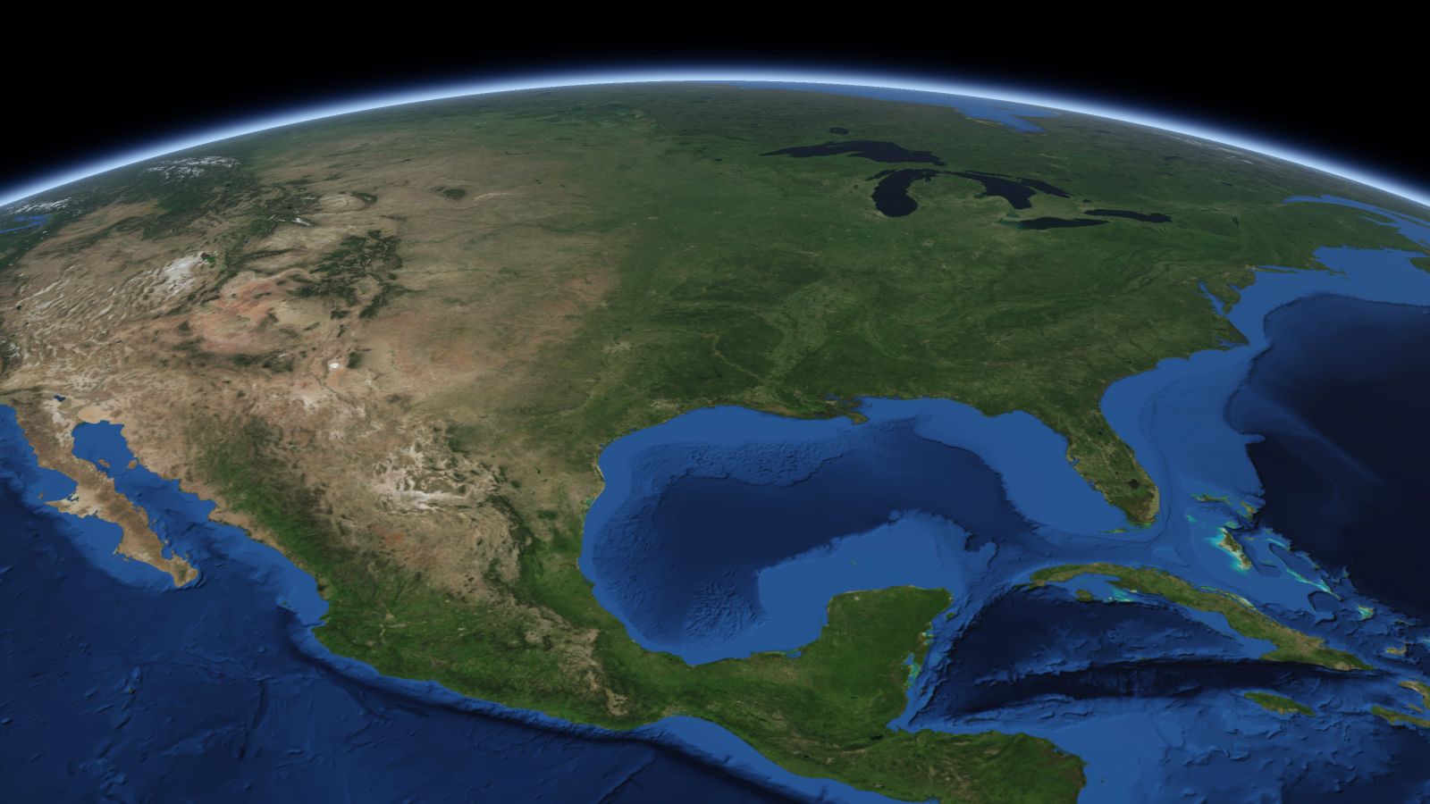 The curve of the Earth seen from orbit, with Shreveport ringed in amber near the middle of the picture.