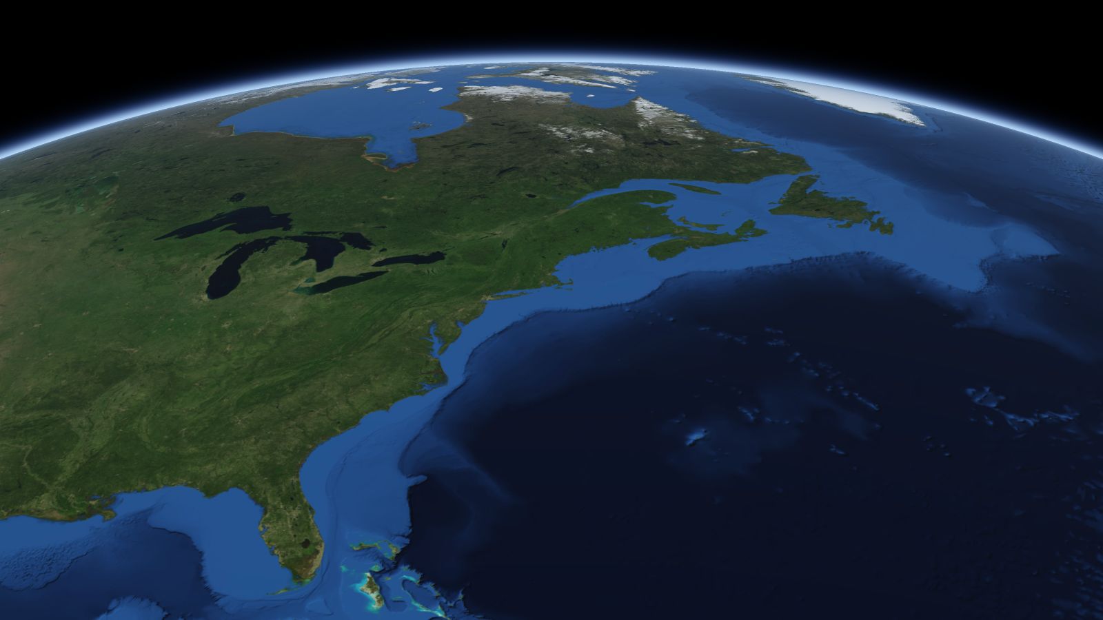 The curve of the Earth seen from orbit, with Lynn ringed in amber near the middle of the picture.