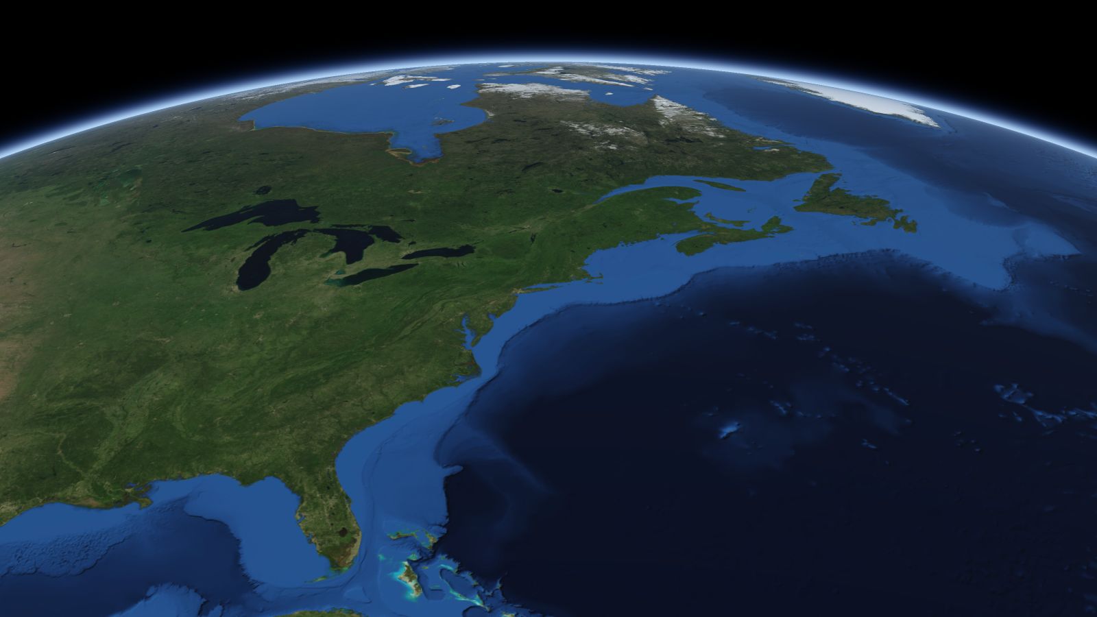 The curve of the Earth seen from orbit, with Springfield ringed in amber near the middle of the picture.