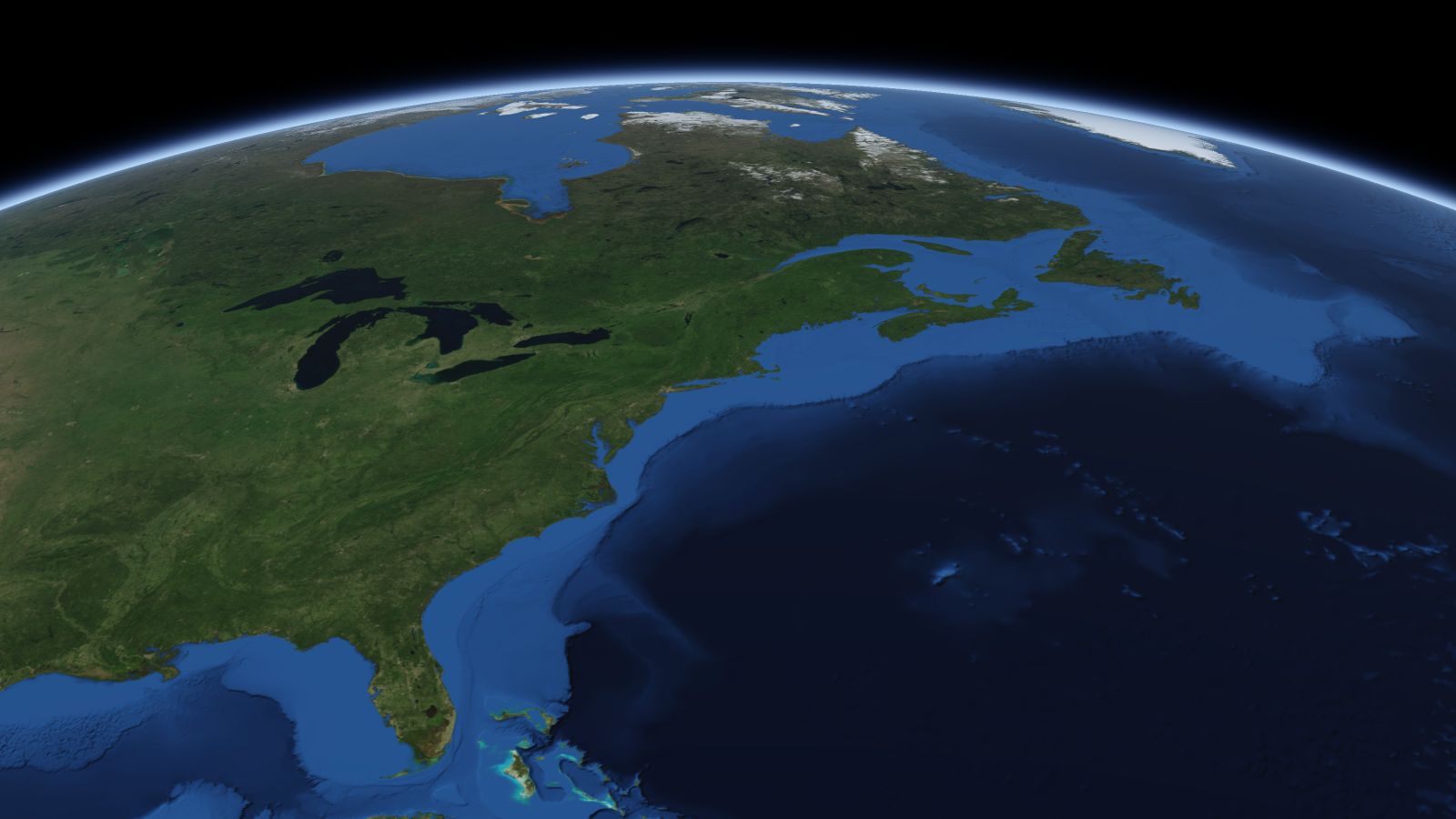 The curve of the Earth seen from orbit, with Worcester ringed in amber near the middle of the picture.