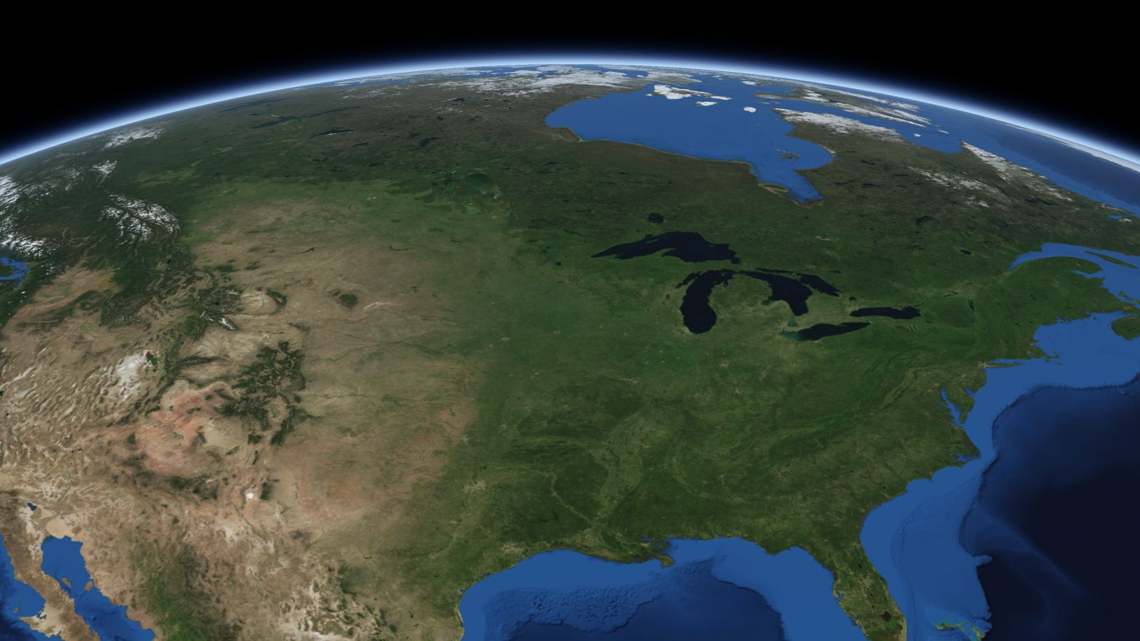The curve of the Earth seen from orbit, with Saint Paul ringed in amber near the middle of the picture.
