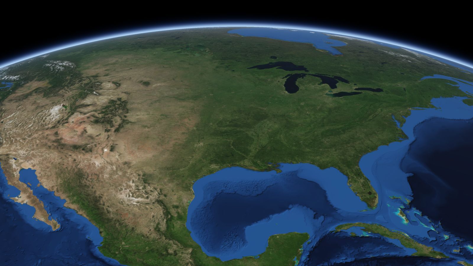 The curve of the Earth seen from orbit, with Springfield ringed in amber near the middle of the picture.