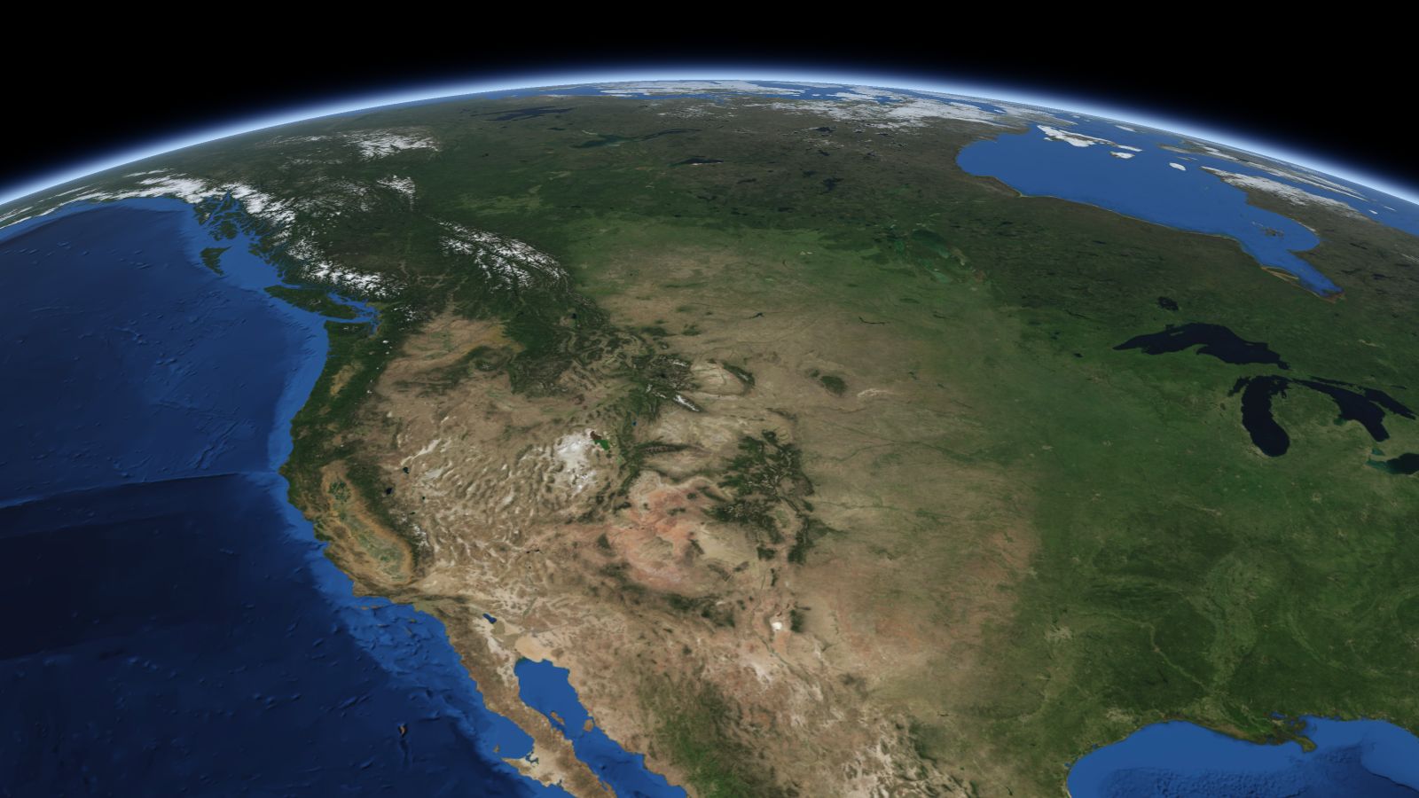 The curve of the Earth seen from orbit, with Billings ringed in amber near the middle of the picture.