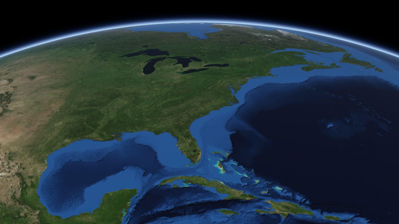 The curve of the Earth seen from orbit, with Winston-Salem ringed in amber near the middle of the picture.