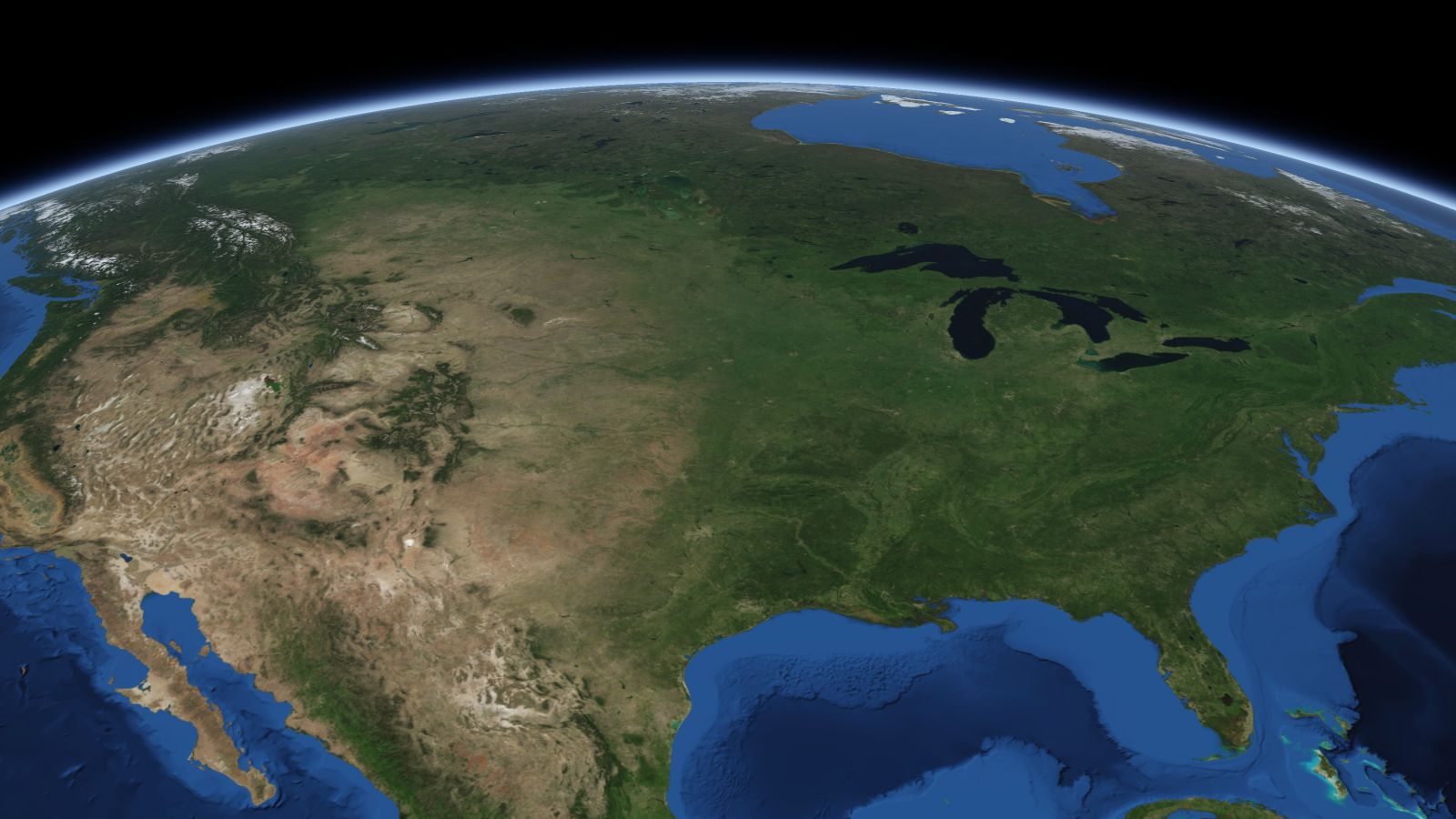 The curve of the Earth seen from orbit, with Omaha ringed in amber near the middle of the picture.