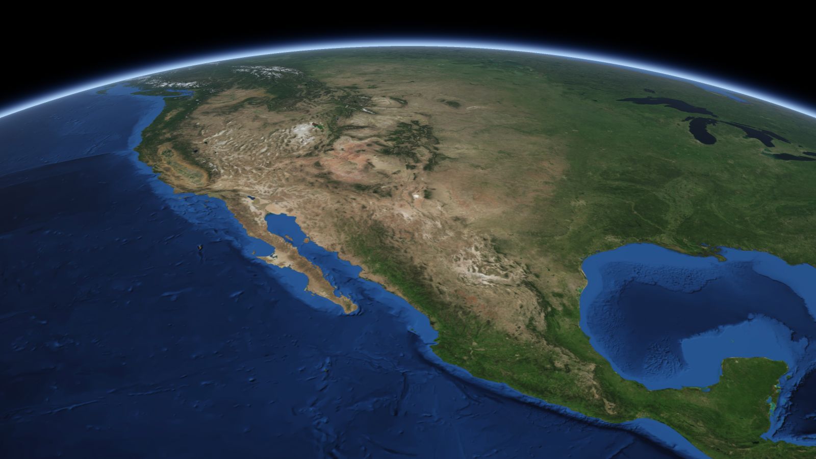 The curve of the Earth seen from orbit, with Las Cruces ringed in amber near the middle of the picture.