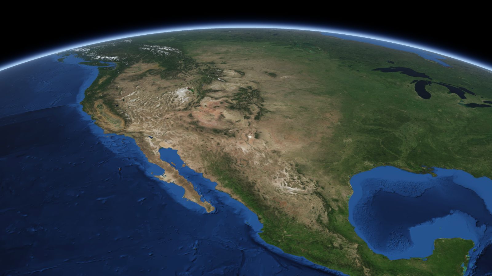 The curve of the Earth seen from orbit, with Rio Rancho ringed in amber near the middle of the picture.