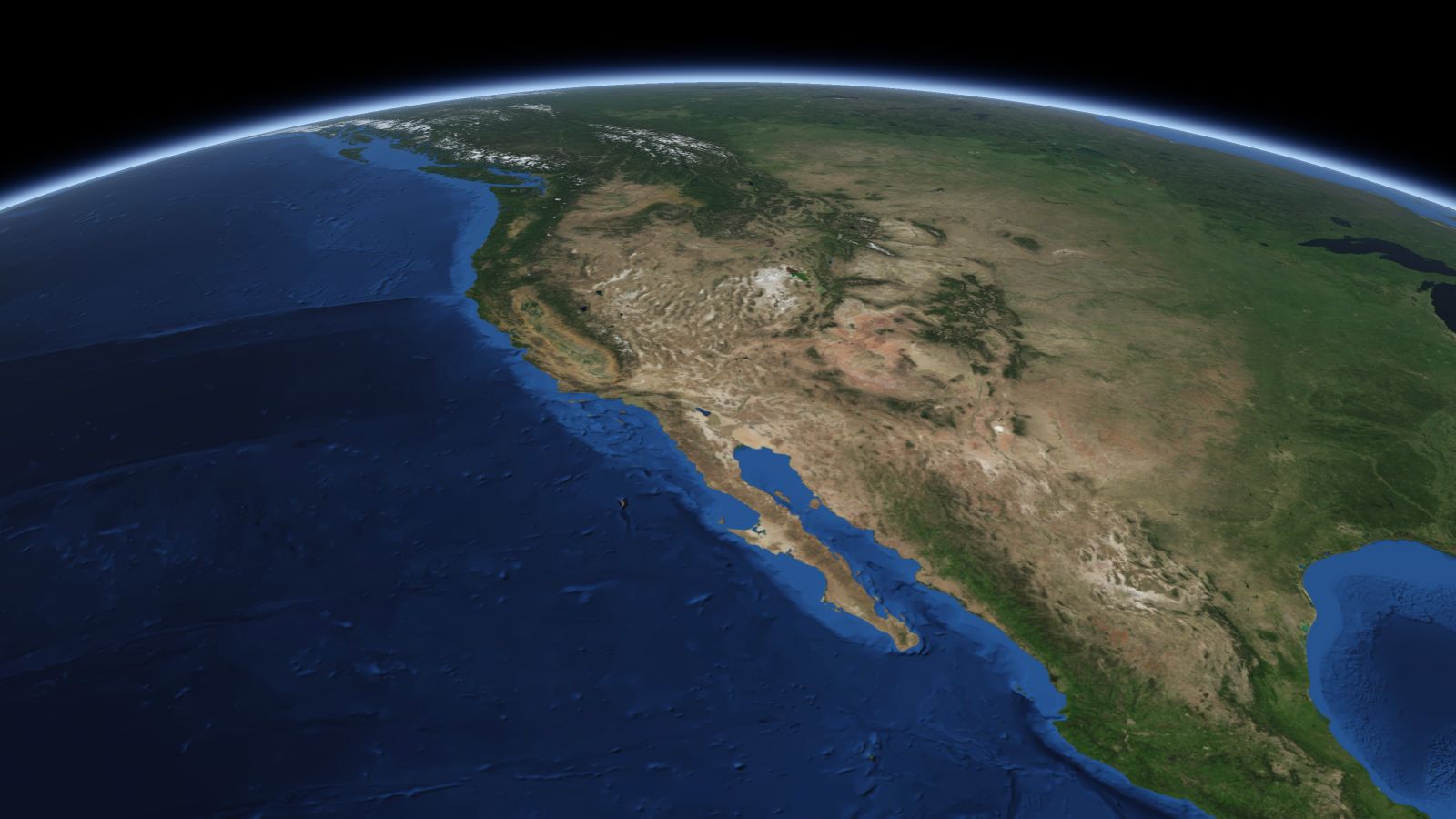 The curve of the Earth seen from orbit, with Henderson ringed in amber near the middle of the picture.