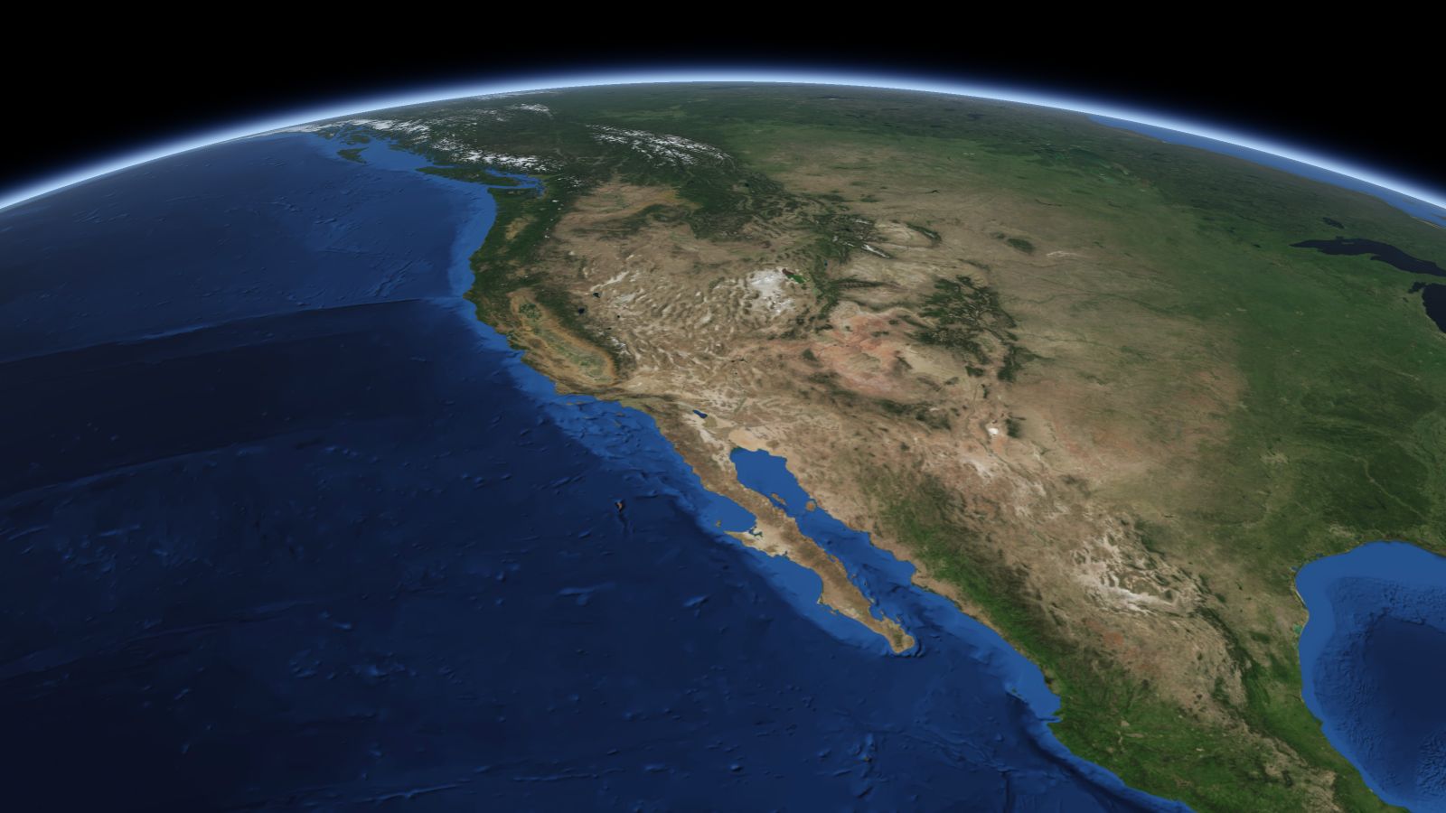 The curve of the Earth seen from orbit, with North Las Vegas ringed in amber near the middle of the picture.