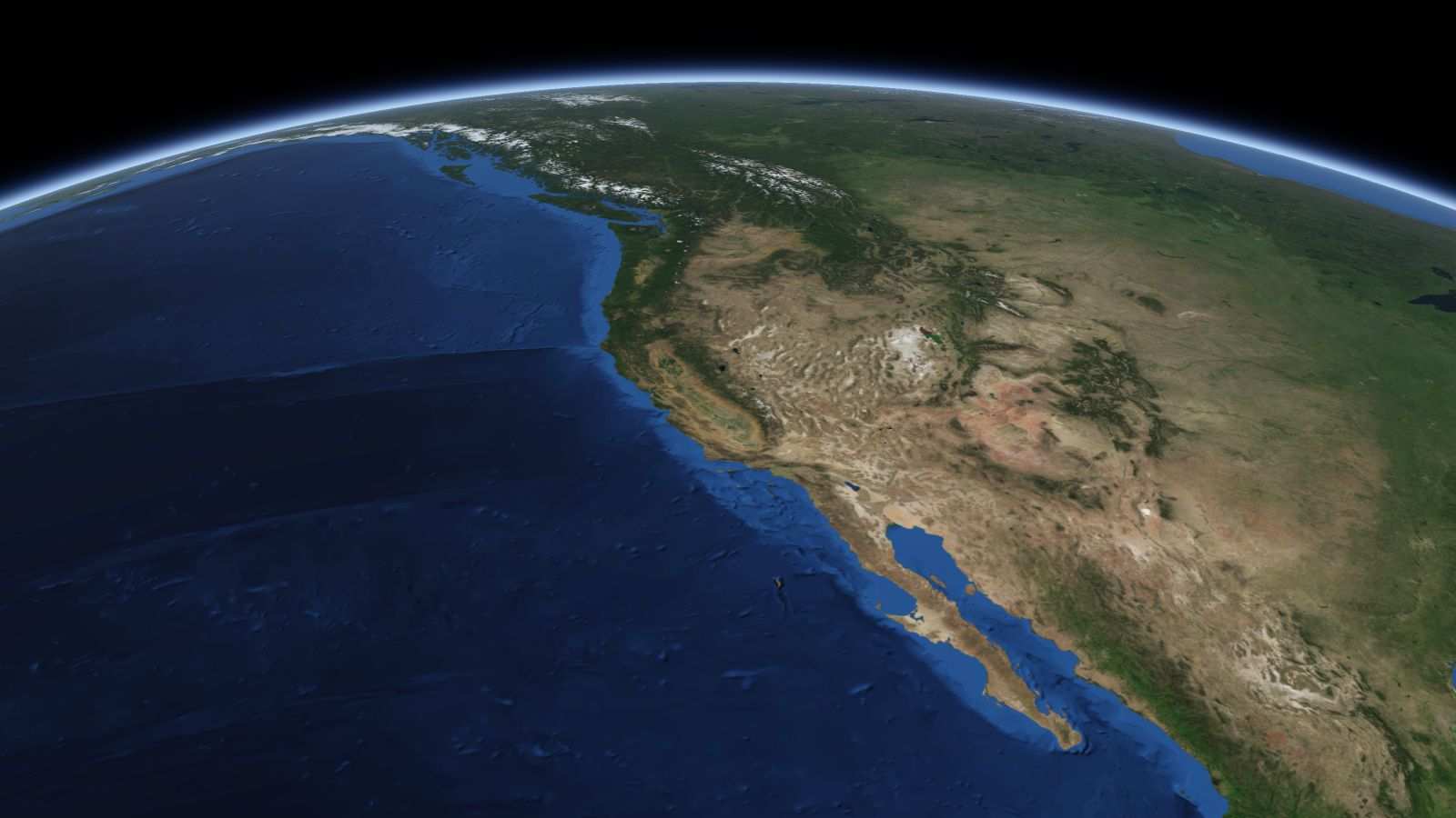 The curve of the Earth seen from orbit, with Reno ringed in amber near the middle of the picture.