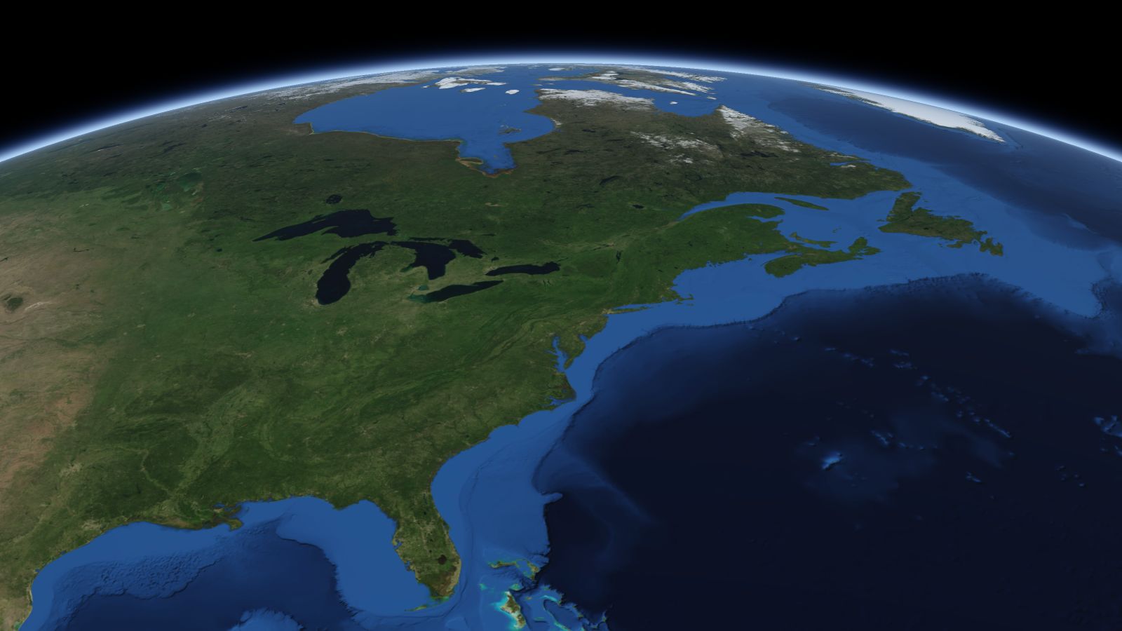 The curve of the Earth seen from orbit, with Syracuse ringed in amber near the middle of the picture.